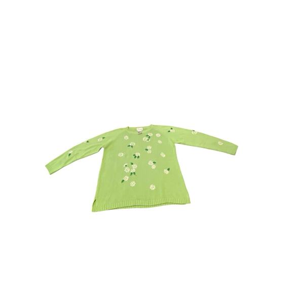 Quacker Factory Lime Green Crewneck Sweater With Daisies Oversized Large - Picture 9 of 15